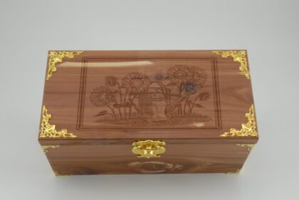 Handcrafted Wooden Treasure Box with Floral Engraving - b2503068