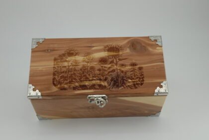 Handcrafted Wooden Treasure Box with Sunflower Engraving - b2503070