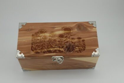 Handcrafted Wooden Treasure Box with Sunflower Engraving - b2503070