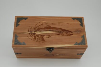 Handcrafted Wooden Treasure Box with Trout Engraving - b2503071