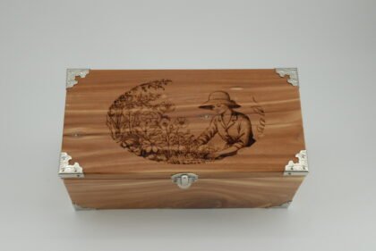 Handcrafted Wooden Treasure Box with Garden Engraving - b2503072
