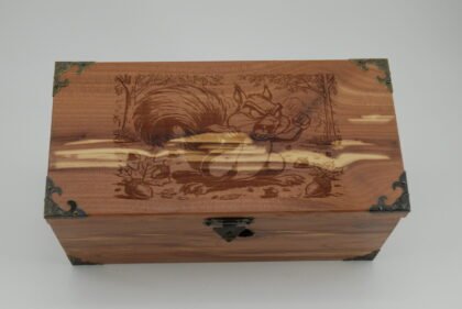 Handcrafted Wooden Treasure Box with Squirrel Engraving - b2503074