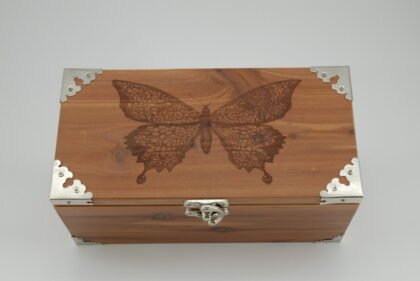 Handcrafted Wooden Treasure Box with Butterfly Engraving - b2501024