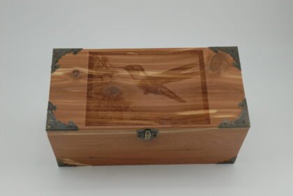 Handcrafted Wooden Treasure Box with Bird Engraving - b2501025