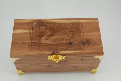Handcrafted Wooden Treasure Box with Swan Engraving - b2501026