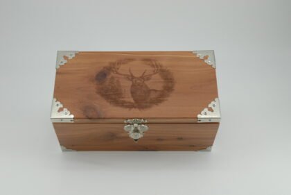 Handcrafted Wooden Treasure Box with Elk Engraving - b2501032