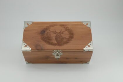 Handcrafted Wooden Treasure Box with Elk Engraving - b2501032