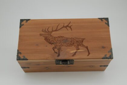 Handcrafted Wooden Treasure Box with Artistic Elk Engraving - b2501033
