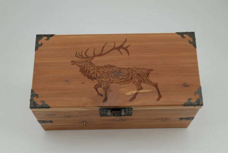 Handcrafted Wooden Treasure Box with Artistic Elk Engraving - b2501033