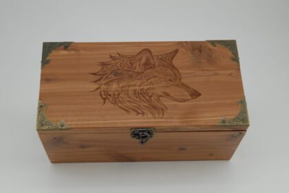 Handcrafted Wooden Treasure Box with Wolf Engraving - b2501034