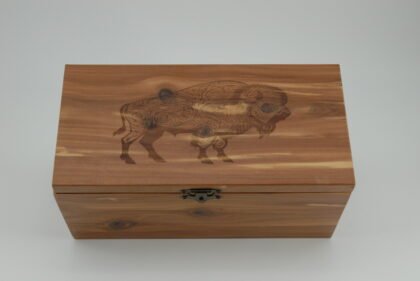 Handcrafted Wooden Treasure Box with Bison Engraving - b2501035