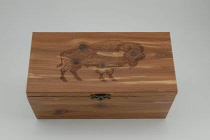 Handcrafted Wooden Treasure Box with Bison Engraving - b2501035