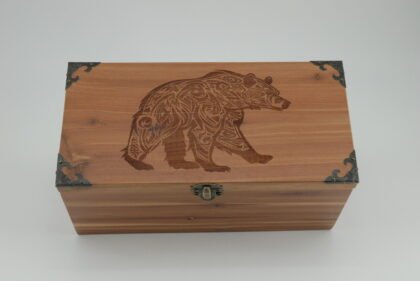 Handcrafted Wooden Treasure Box with Artistic Bear Engraving - b2501036