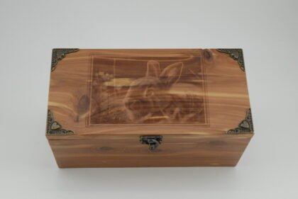 Handcrafted Wooden Treasure Box with Rabbit Engraving - b2501037