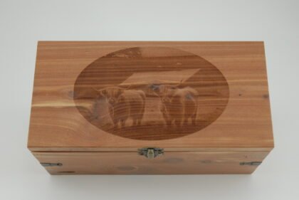 Handcrafted Wooden Treasure Box with Cow Engraving - b2501038