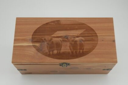 Handcrafted Wooden Treasure Box with Cow Engraving - b2501038