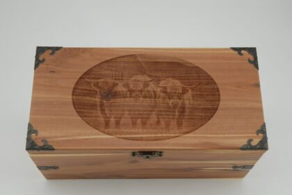 Handcrafted Wooden Treasure Box with Cow Engraving - b2501039a