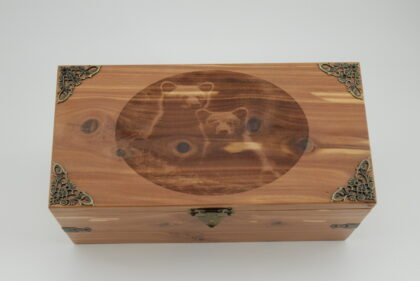 Handcrafted Wooden Treasure Box with Bear Cubs Engraving - b2501040