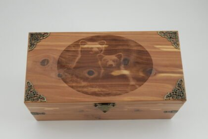 Handcrafted Wooden Treasure Box with Bear Cubs Engraving - b2501040