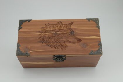 Handcrafted Wooden Treasure Box with Artistic Wolf Engraving - b2501042