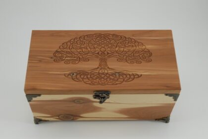 Handcrafted Wooden Treasure Box with Artistic Tree of Life Engraving - b2503044