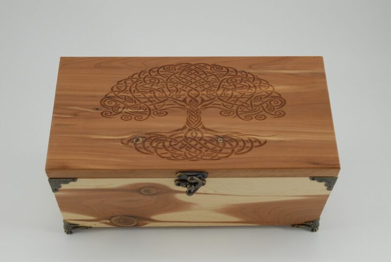Handcrafted Wooden Treasure Box with Artistic Tree of Life Engraving - b2503044