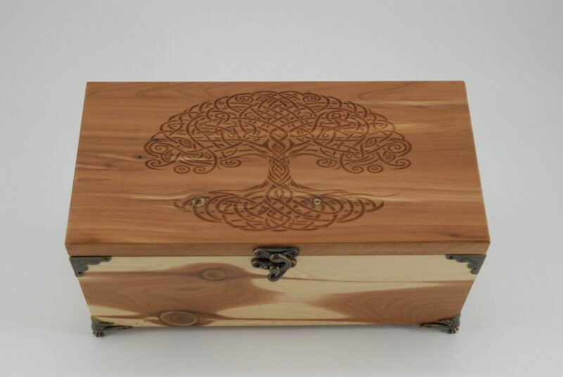 Handcrafted Wooden Treasure Box with Artistic Tree of Life Engraving - b2503044
