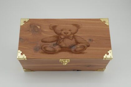 Handcrafted Wooden Treasure Box with Teddy Bear Engraving - b2503046