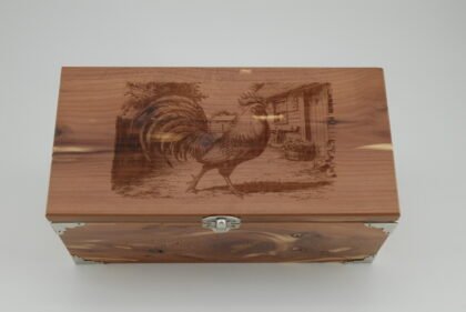 Handcrafted Wooden Treasure Box with Rooster Engraving - b2503047
