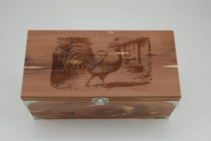 Handcrafted Wooden Treasure Box with Rooster Engraving - b2503047