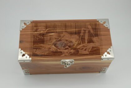 Handcrafted Wooden Treasure Box with Garden Tools Engraving - b2503048