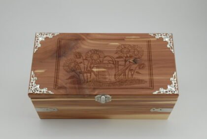 Handcrafted Wooden Treasure Box with Sunflower Engraving - b2503050