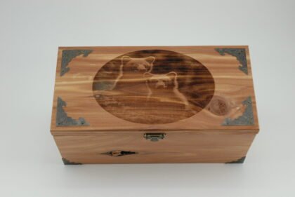 Handcrafted Wooden Treasure Box with Bear Cubs Engraving - b2503054