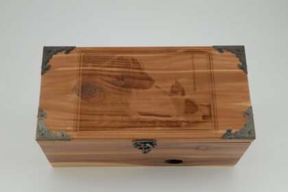 Handcrafted Wooden Treasure Box with Dog and Kitten Engraving - b2503055