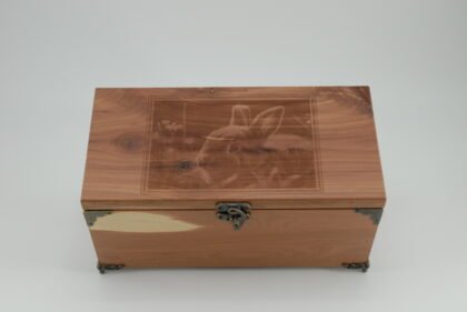 Handcrafted Wooden Treasure Box with Rabbit Engraving - b2503056