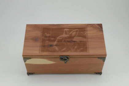 Handcrafted Wooden Treasure Box with Rabbit Engraving - b2503056