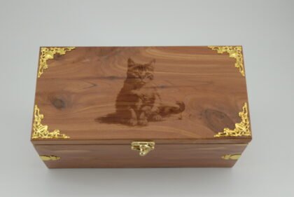 Handcrafted Wooden Treasure Box with Cat Engraving - b2503059