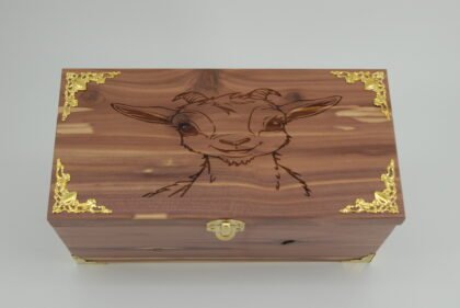 Handcrafted Wooden Treasure Box with Goat Engraving - b2512079