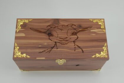 Handcrafted Wooden Treasure Box with Goat Engraving - b2512079