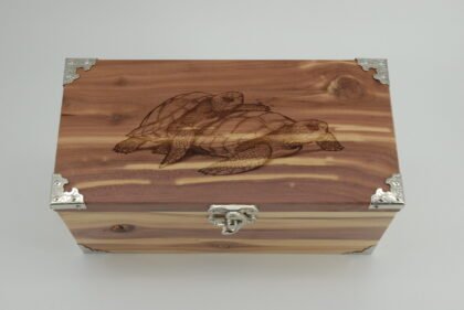 Handcrafted Wooden Treasure Box with Turtles Engraving - b2512080