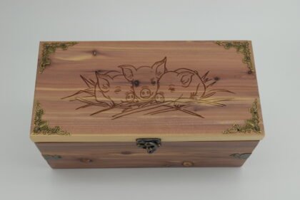 Handcrafted Wooden Treasure Box with Piglets Engraving - b2512087