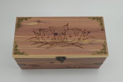 Handcrafted Wooden Treasure Box with Piglets Engraving - b2512087