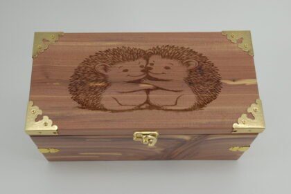 Handcrafted Wooden Treasure Box with Hedgehogs Engraving - b2512090