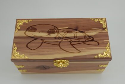Handcrafted Wooden Treasure Box with Baby Turtle Engraving - b2512092