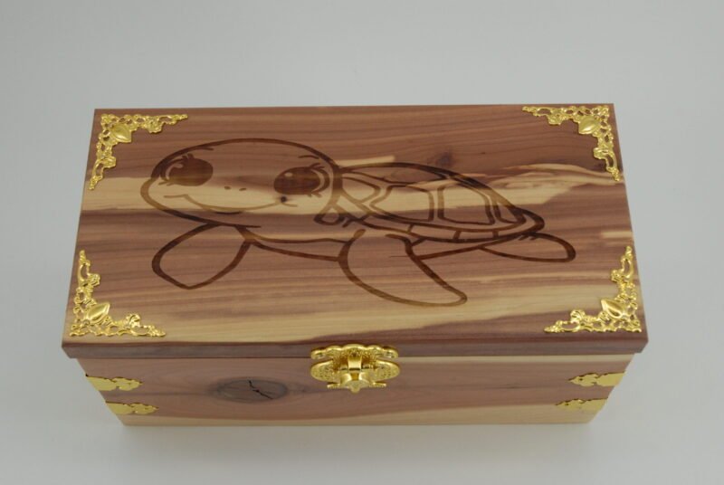 Handcrafted Wooden Treasure Box with Baby Turtle Engraving - b2512092