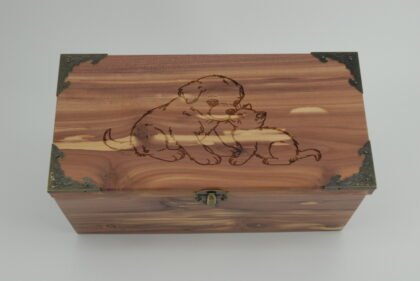 Handcrafted Wooden Treasure Box with Puppy and Kitten Engraving - b2512094