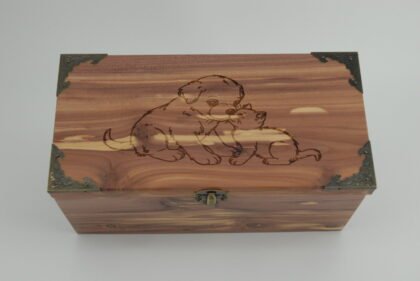 Handcrafted Wooden Treasure Box with Puppy and Kitten Engraving - b2512094