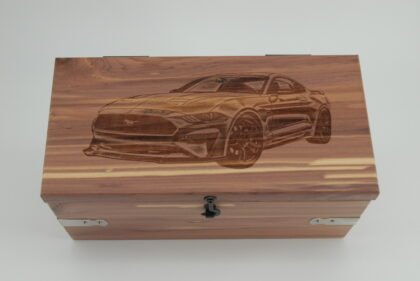 Handcrafted Wooden Treasure Box with Muscle Car Engraving - b2512095