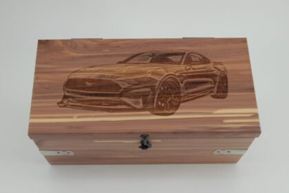 Handcrafted Wooden Treasure Box with Muscle Car Engraving - b2512095