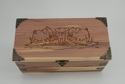 Handcrafted Wooden Treasure Box with Piglets Engraving - b2512096